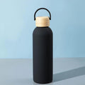 Matte Black Insulated Water Bottle with Bamboo Lid